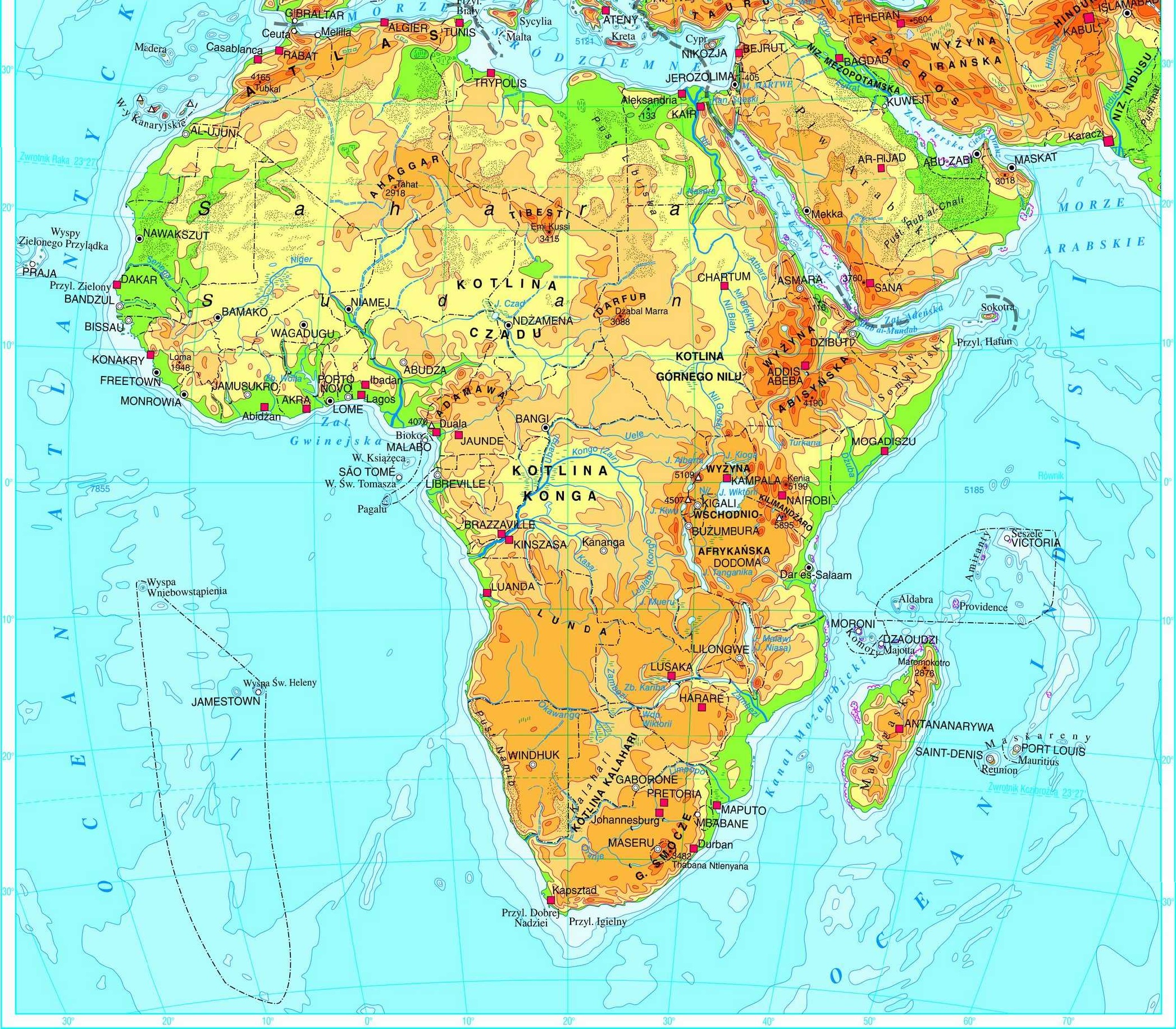 Mapa Afryki Państwa I Stolice Mapa Geograficzna Afryki Test Afryka Sprawdzian Stolice Geografii