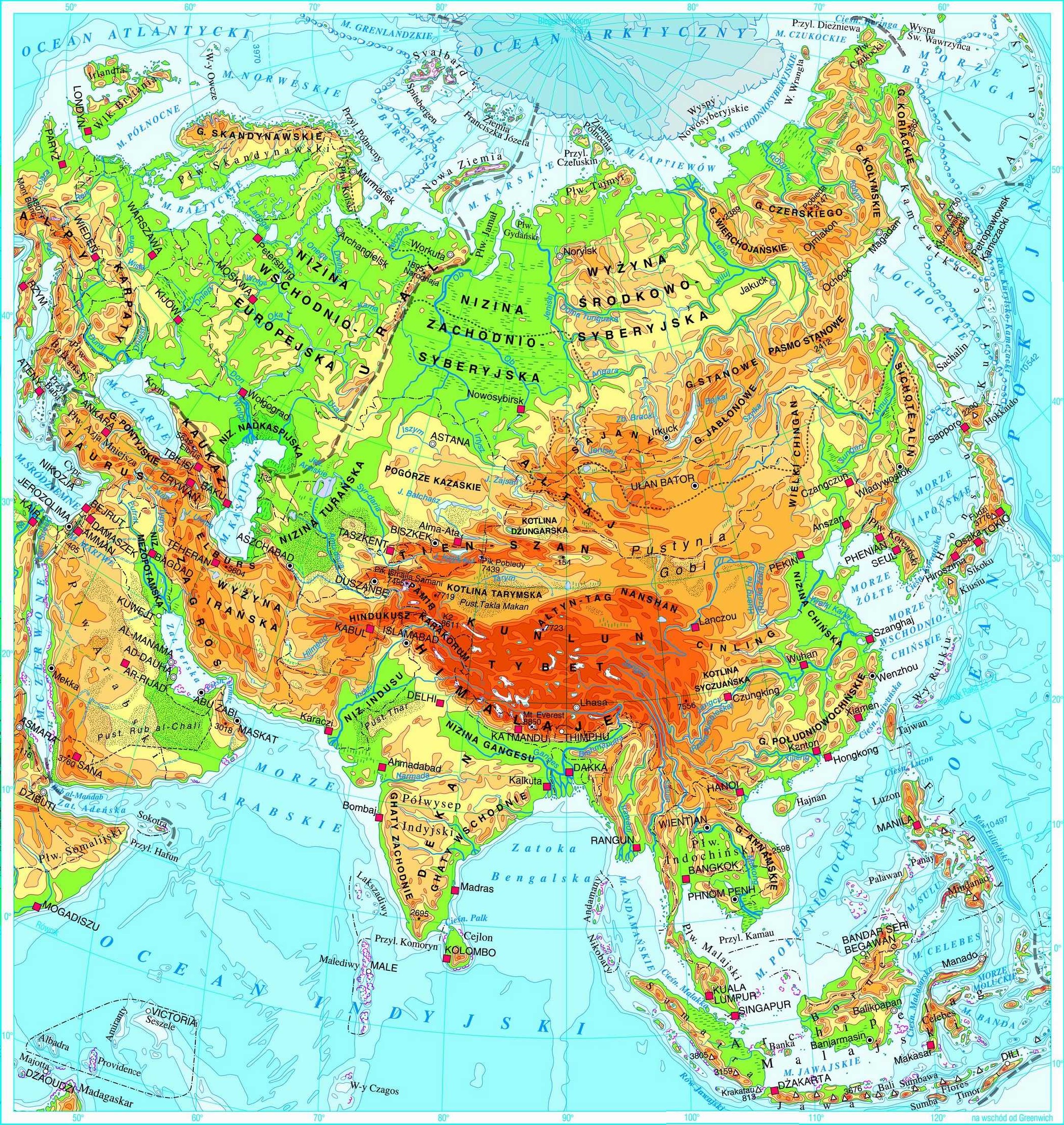 Mapa Konturowa Azji Z Rzekami Azja | Geografia24.pl